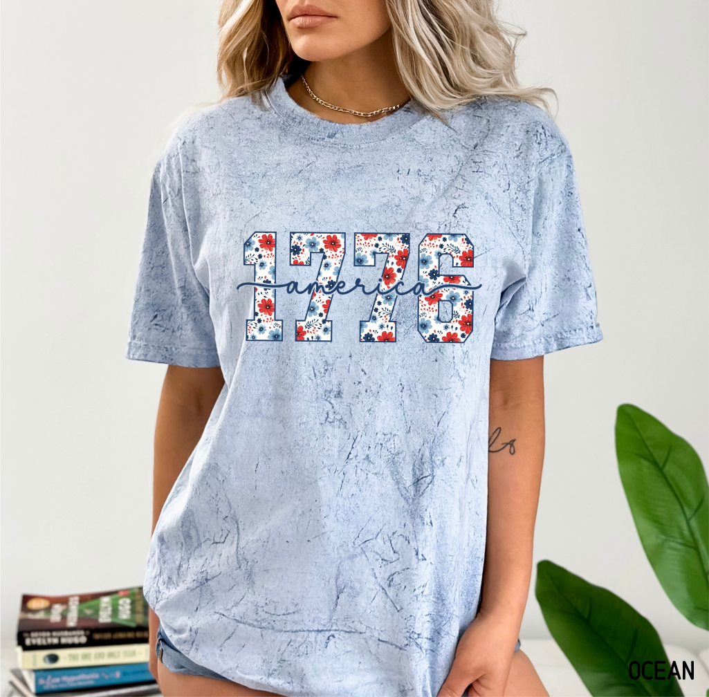 Floral 1776 America Adult Comfort Colors T-Shirt