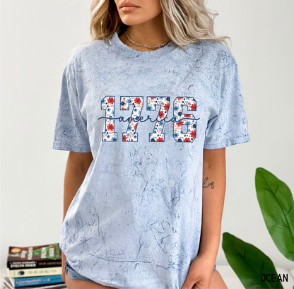 Floral 1776 America Adult Comfort Colors T-Shirt
