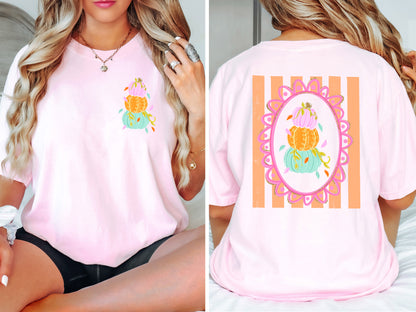 Front and Back Colorful Pumpkin Adult Comfort Colors T-Shirt