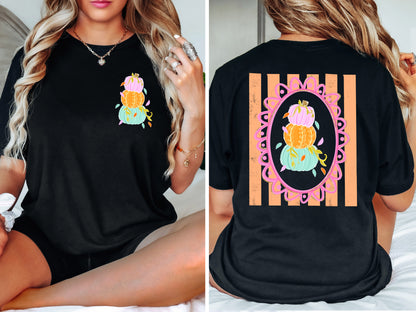 Front and Back Colorful Pumpkin Adult Comfort Colors T-Shirt