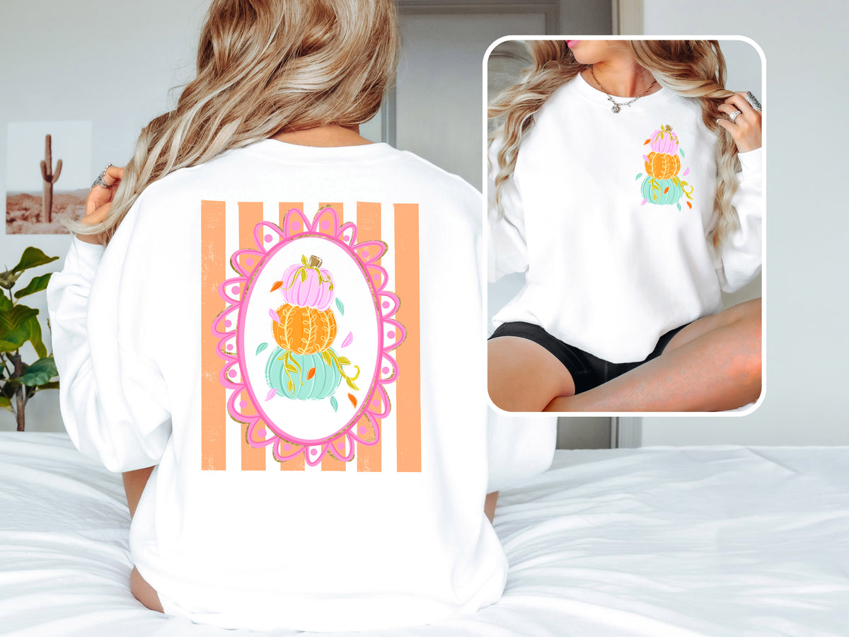 Front and Back Colorful Pumpkin Adult Sweatshirt