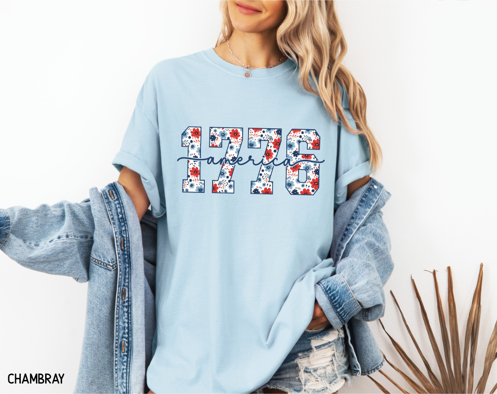 Floral 1776 America Adult Comfort Colors T-Shirt