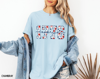 Floral 1776 America Adult Comfort Colors T-Shirt