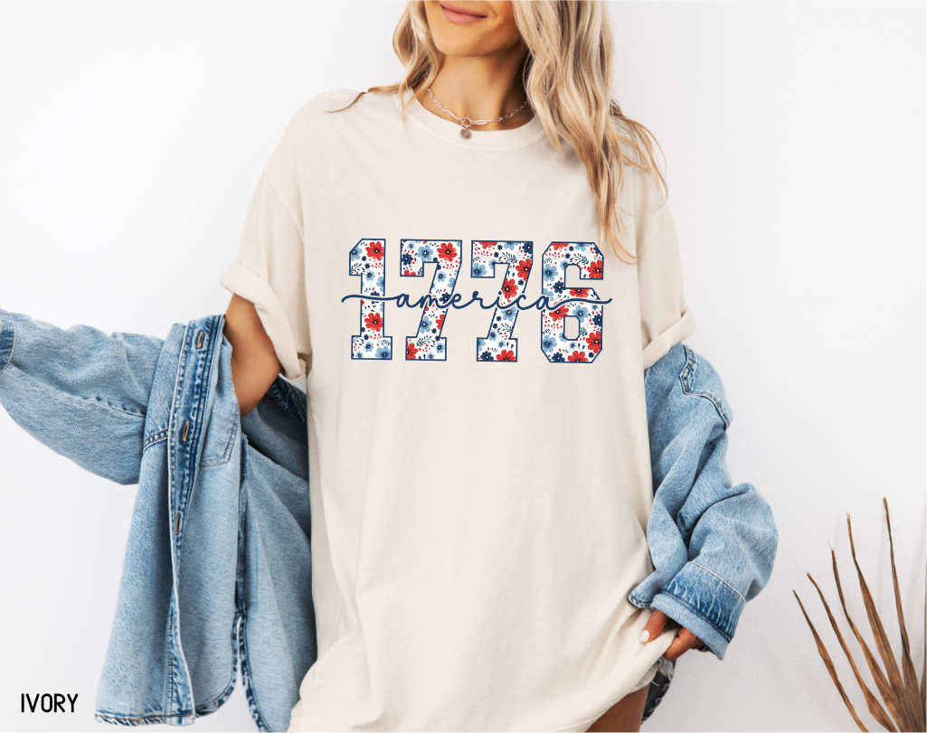 Floral 1776 America Adult Comfort Colors T-Shirt