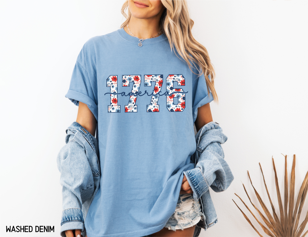 Floral 1776 America Adult Comfort Colors T-Shirt