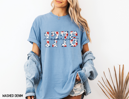 Floral 1776 America Adult Comfort Colors T-Shirt