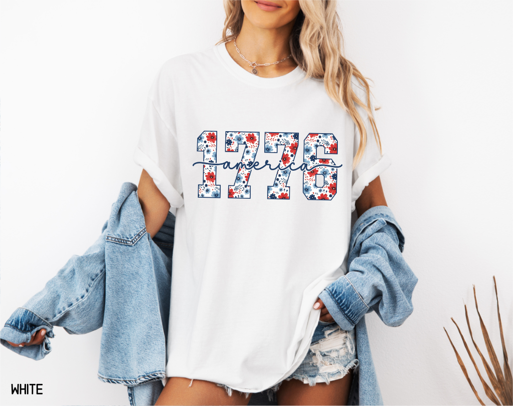 Floral 1776 America Adult Comfort Colors T-Shirt