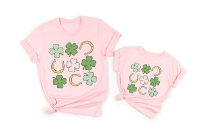 Shamrock and Horseshoe Grid Adult T-shirt