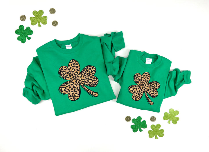 Leopard Print Shamrock Kids Sweatshirt
