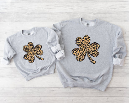 Leopard Print Shamrock Kids Sweatshirt