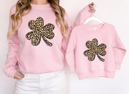 Leopard Print Shamrock Adult Sweatshirt