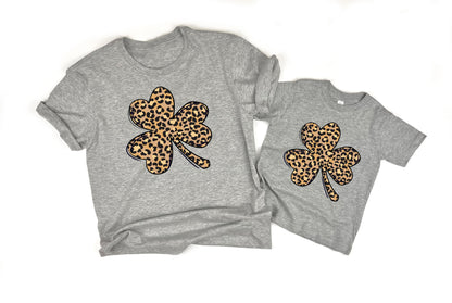 Leopard Print Shamrock Adult T-shirt