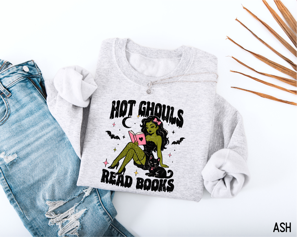 Hot Ghouls Read Books Adult Sweatshirt
