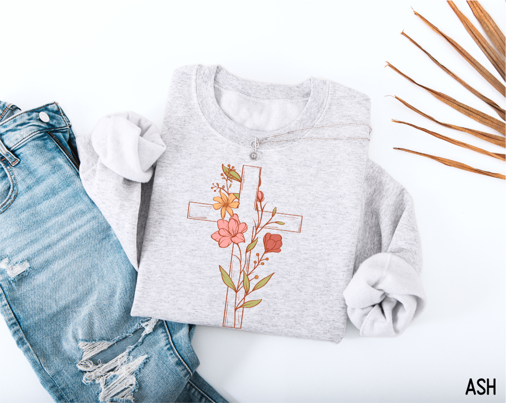Floral Cross Adult Sweatshirt