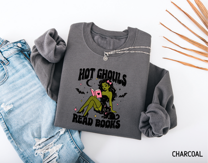 Hot Ghouls Read Books Adult Sweatshirt