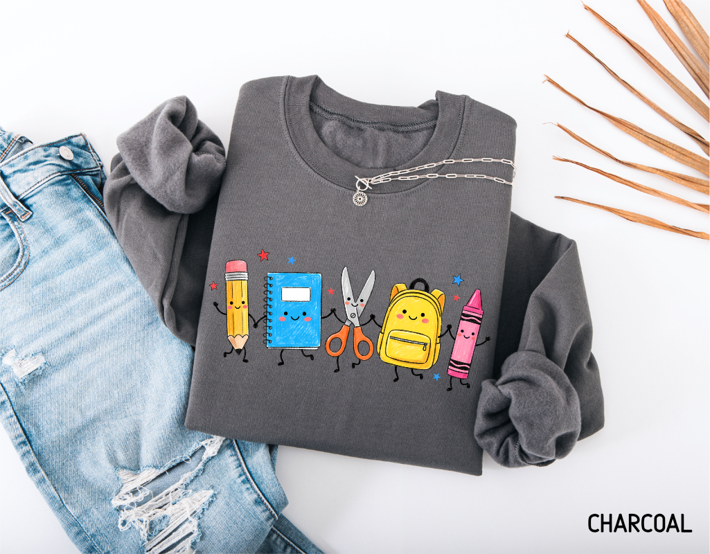 Cute School Supplies Adult Sweatshirt