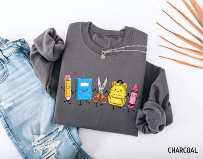 Cute School Supplies Adult Sweatshirt