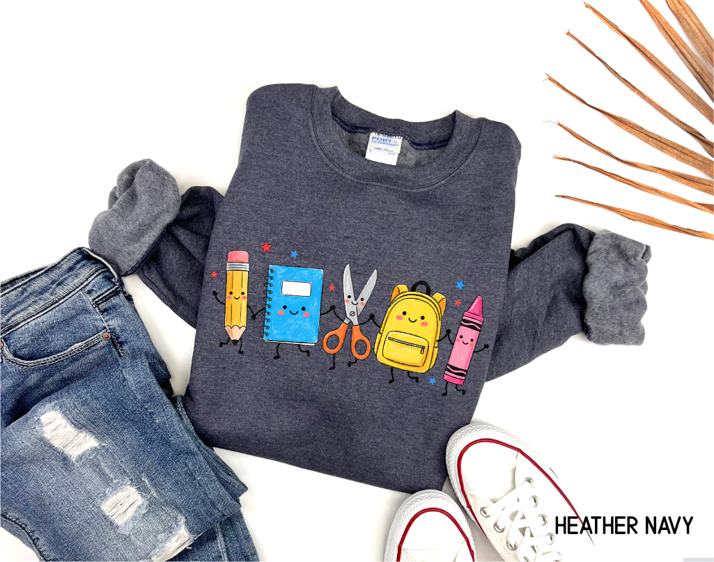 Cute School Supplies Adult Sweatshirt
