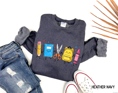 Cute School Supplies Adult Sweatshirt