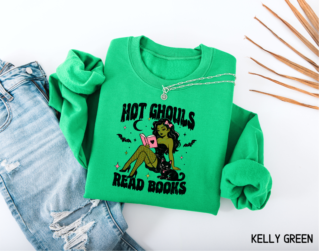 Hot Ghouls Read Books Adult Sweatshirt