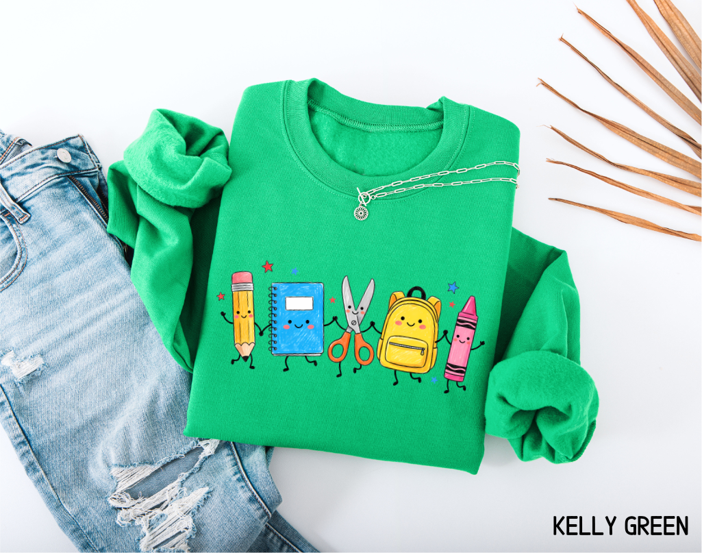 Cute School Supplies Adult Sweatshirt