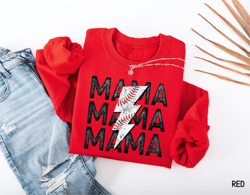 Mama Baseball Bolt Adult Sweatshirt