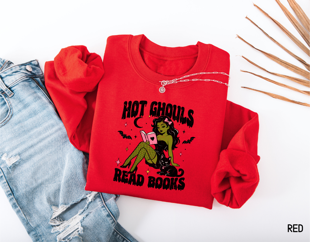 Hot Ghouls Read Books Adult Sweatshirt