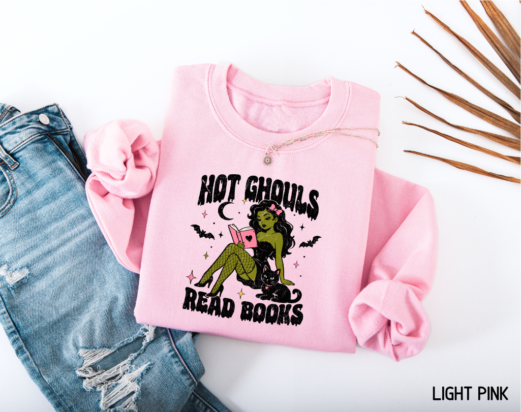 Hot Ghouls Read Books Adult Sweatshirt