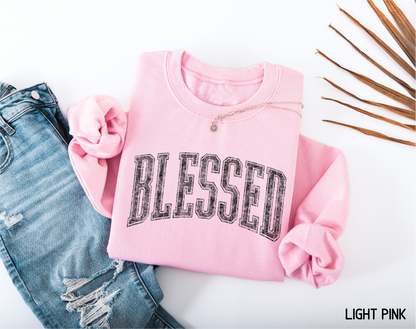 Distressed Blessed Adult Sweatshirt