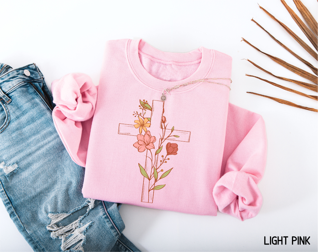 Floral Cross Adult Sweatshirt