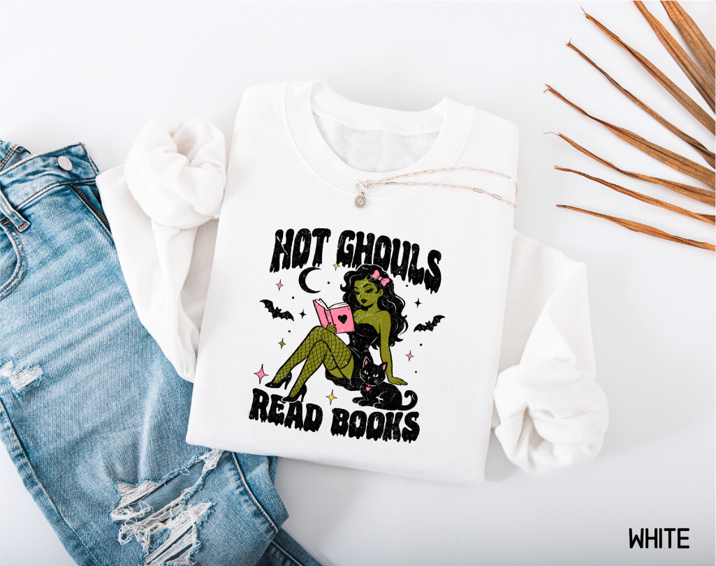 Hot Ghouls Read Books Adult Sweatshirt