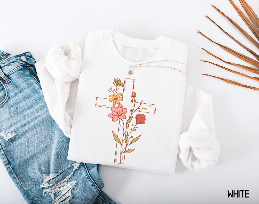 Floral Cross Adult Sweatshirt