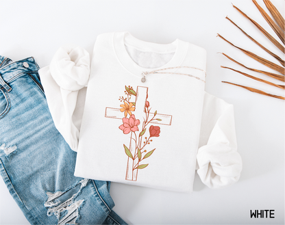 Floral Cross Adult Sweatshirt
