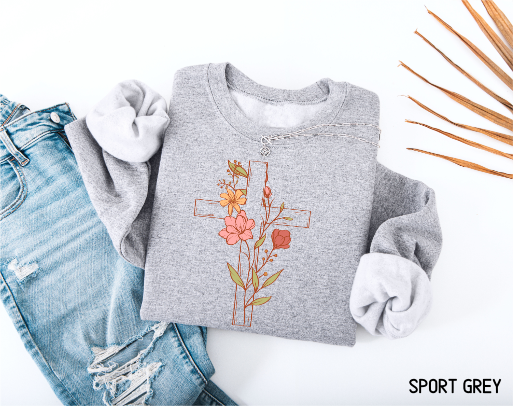 Floral Cross Adult Sweatshirt