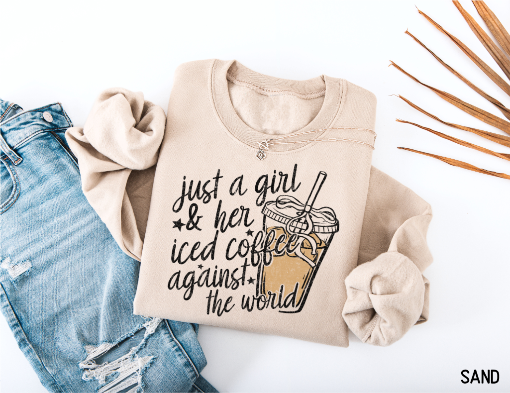 Just a Girl and Her Iced Coffee Adult Sweatshirt