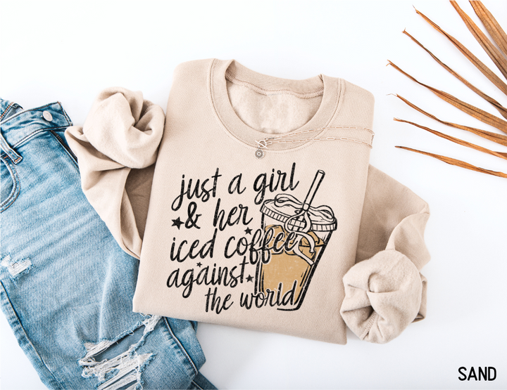 Just a Girl and Her Iced Coffee Adult Sweatshirt