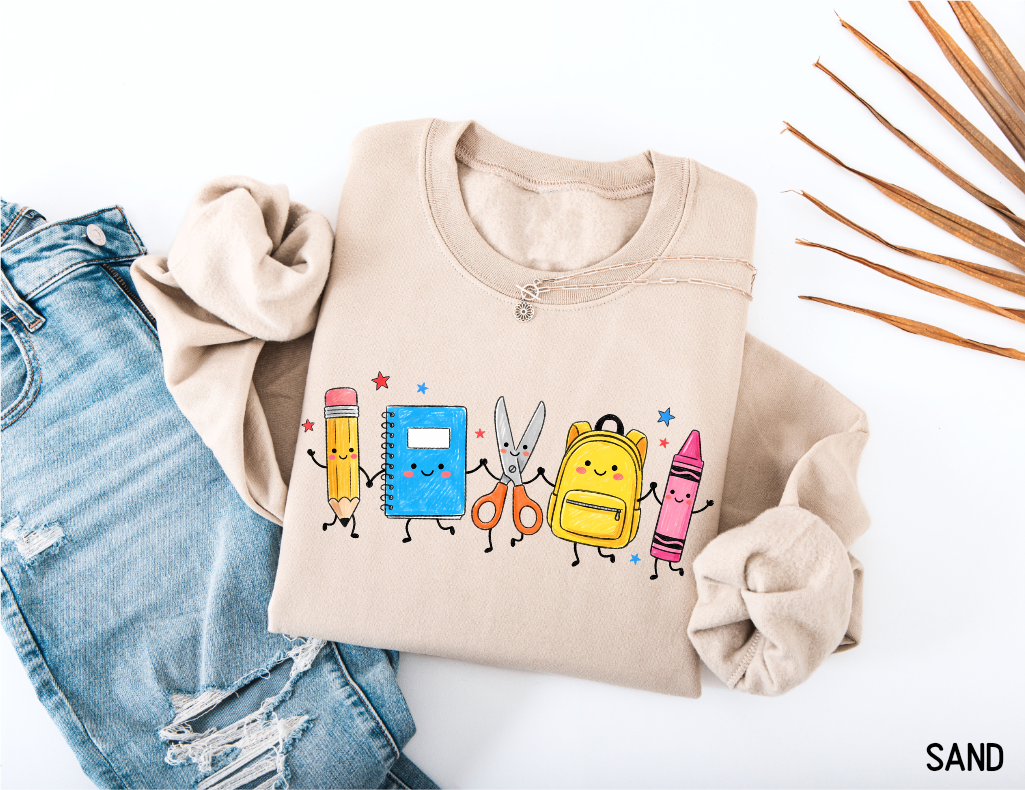 Cute School Supplies Adult Sweatshirt