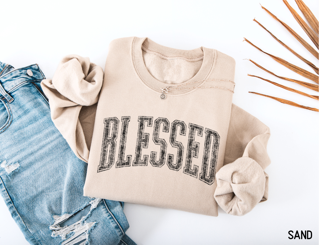 Distressed Blessed Adult Sweatshirt