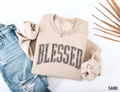 Distressed Blessed Adult Sweatshirt
