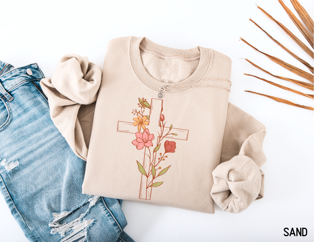 Floral Cross Adult Sweatshirt