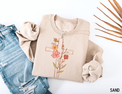 Floral Cross Adult Sweatshirt