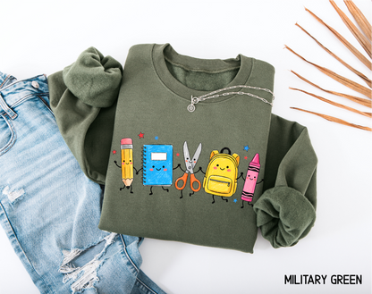 Cute School Supplies Adult Sweatshirt