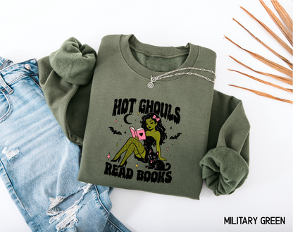 Hot Ghouls Read Books Adult Sweatshirt