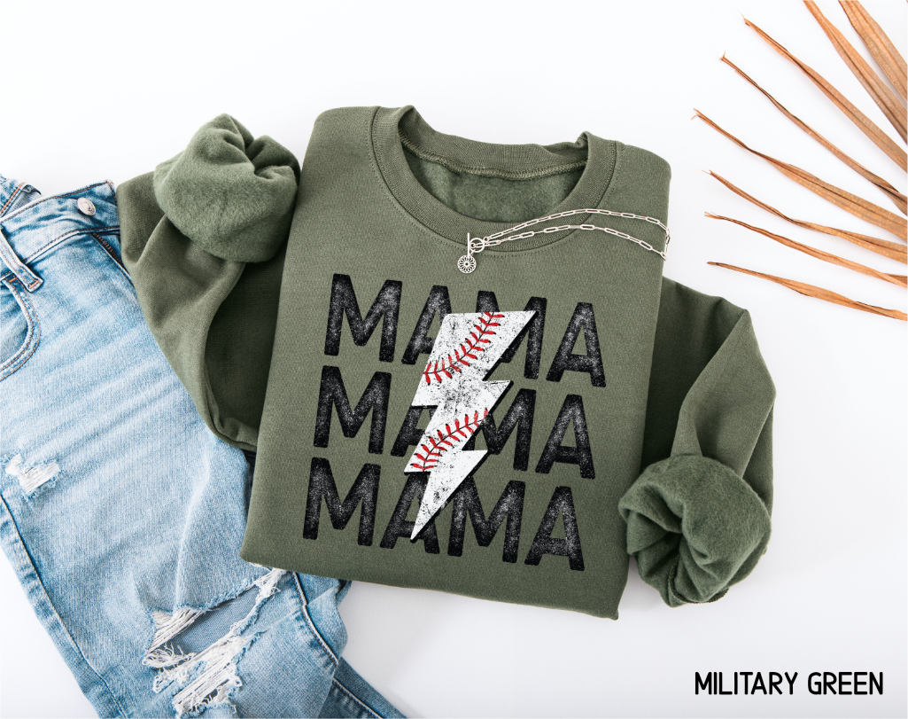 Mama Baseball Bolt Adult Sweatshirt