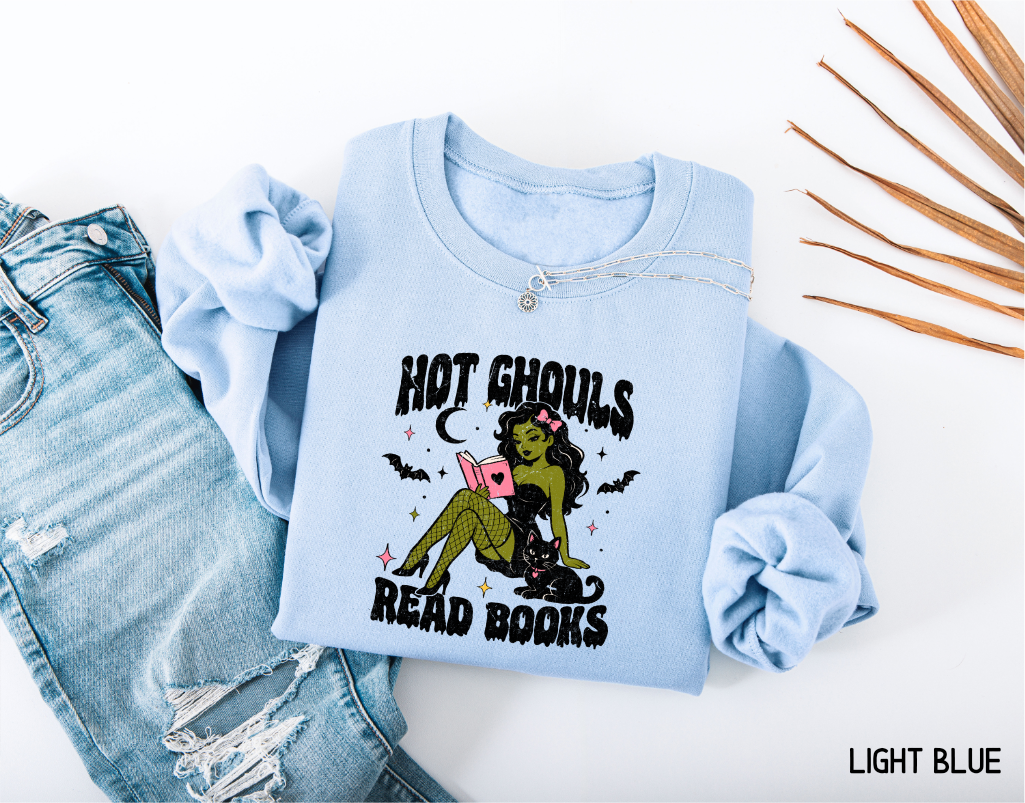 Hot Ghouls Read Books Adult Sweatshirt