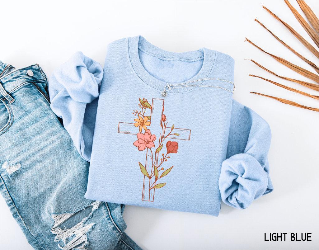 Floral Cross Adult Sweatshirt