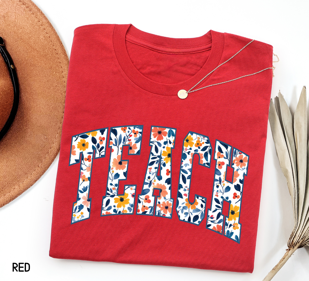 Teach Floral Adult T-shirt