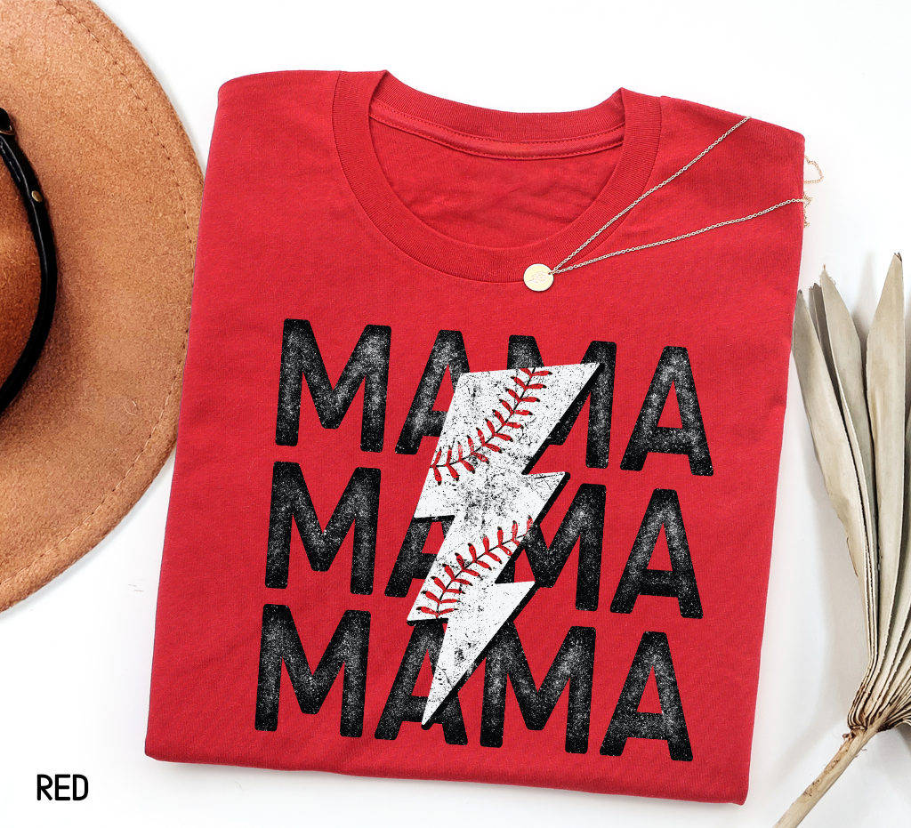 Mama Baseball Bolt Adult T-shirt
