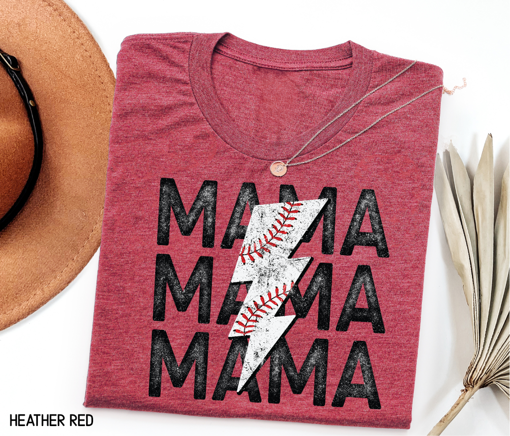 Mama Baseball Bolt Adult T-shirt