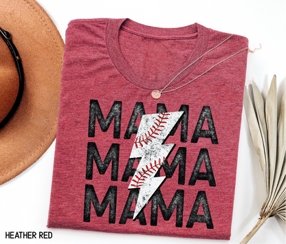 Mama Baseball Bolt Adult T-shirt